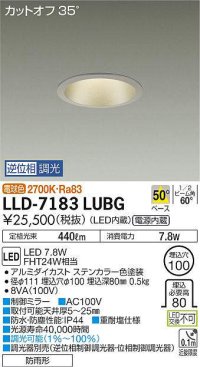 大光電機(DAIKO) LLD-7183LUBG ダウンライト 埋込穴φ100 位相調光(調光器別売) 電球色 ビーム角50度 防雨形 ステンカラー