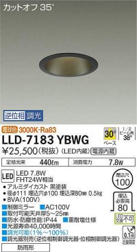 大光電機(DAIKO) LLD-7183YBWG ダウンライト 埋込穴φ100 位相調光(調光器別売) 電球色 ビーム角40度 防雨形 黒