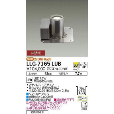 画像1: 大光電機(DAIKO) LLG-7165LUB アウトドアライト グランドライト 非調光 電球色 ビーム角60度 防雨・防湿形 ステンカラー
