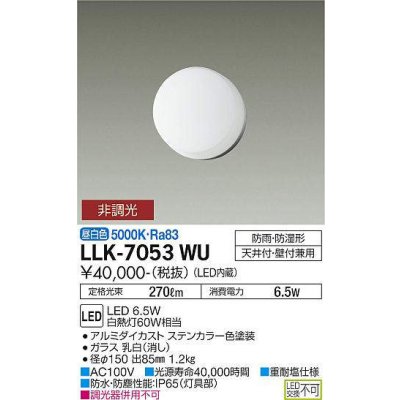 画像1: 大光電機(DAIKO) LLK-7053WU シーリングウォールライト 非調光 昼白色 全般拡散 φ150薄型 防雨・防湿形 ステンカラー