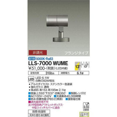 画像1: 大光電機(DAIKO) LLS-7000WUME スポットライト 非調光 昼白色 ビーム角14度 フランジタイプ 防雨・防湿形 ステンカラー