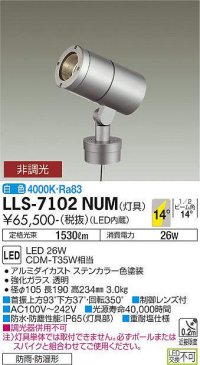 大光電機(DAIKO) LLS-7102NUM スポットライト 非調光 白色 灯具本体 ビーム角14度 防雨・防湿形 ステンカラー