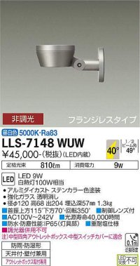 大光電機(DAIKO) LLS-7148WUW スポットライト 非調光 昼白色 フラット ビーム角40度 フランジレスタイプ 広角形 防雨・防湿形 ステンカラー