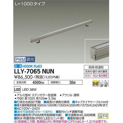 画像1: 大光電機(DAIKO) LLY-7065NUN アウトドアライト 間接照明 L=1000 PWM調光(調光器別売) 白色 灯具可動 ビーム角25度×60度 狭角形 防雨・防湿形 ステンカラー