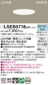 パナソニック　LSEB5718LE1　ダウンライト 天井埋込型 LED(昼白色) 浅型8H・高気密SB形・集光24度 埋込穴φ100