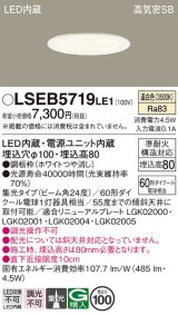 パナソニック　LSEB5719LE1　ダウンライト 天井埋込型 LED(温白色) 浅型8H・高気密SB形・集光24度 埋込穴φ100