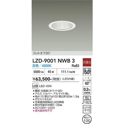 画像1: 大光電機(DAIKO) LZD-9001NWB3 ダウンライト 埋込穴φ100 非調光 白色 LED ホワイト