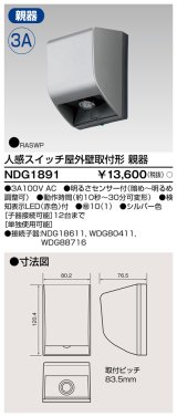 東芝ライテック　NDG1891　人感スイッチ 屋外壁取付形・親器 照度センサー付 シルバー