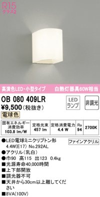オーデリック　OB080409LR　ブラケットライト 非調光 LEDランプ 電球色 小型タイプ