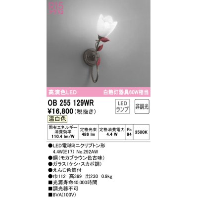 画像1: オーデリック　OB255129WR(ランプ別梱)　ブラケットライト 非調光 LEDランプ 温白色