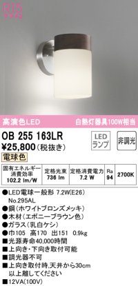 オーデリック　OB255163LR(ランプ別梱)　ブラケットライト 非調光 LEDランプ 電球色 エボニーブラウン