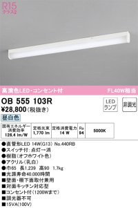 オーデリック　OB555103R　キッチンライト 非調光 LEDランプ 直管形LED 昼白色 コンセント付