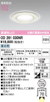 オーデリック OD261030NR(ランプ別梱) バスルームライト 埋込穴φ125 非調光 LEDランプ 昼白色 高気密SB 高演色LED 防雨・防湿型 オフホワイト