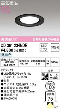 オーデリック　OD361234NDR(ランプ別梱)　ダウンライト LEDランプ 非調光 昼白色 高気密SB 埋込穴φ100 ブラック