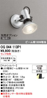 オーデリック　OG044113P1　エクステリア スポットライト ランプ別売 LEDランプ 防雨型 マットシルバー