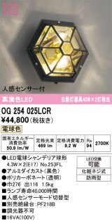 オーデリック　OG254025LCR(ランプ別梱)　エクステリア ポーチライト LEDランプ 電球色 人感センサー付 防雨型 黒色