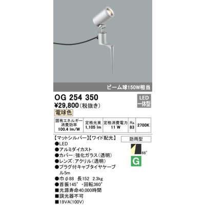 画像1: 照明器具 オーデリック　OG254350　エクステリアスポットライト LED一体型 ビーム球150W相当 電球色タイプ ワイド配光