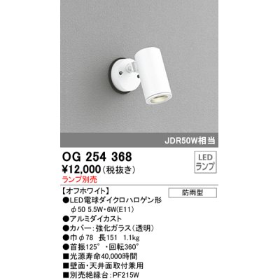 画像1: 照明器具 オーデリック　OG254368　エクステリアスポットライト φ50LED電球ダイクロハロゲン形 電球色タイプ ランプ別売