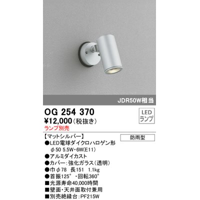 画像1: 照明器具 オーデリック　OG254370　エクステリアスポットライト φ50LED電球ダイクロハロゲン形 電球色タイプ ランプ別売