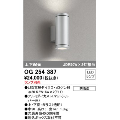 画像1: 照明器具 オーデリック　OG254387　エクステリアポーチライト LED 上下配光 電球色タイプ ランプ別売