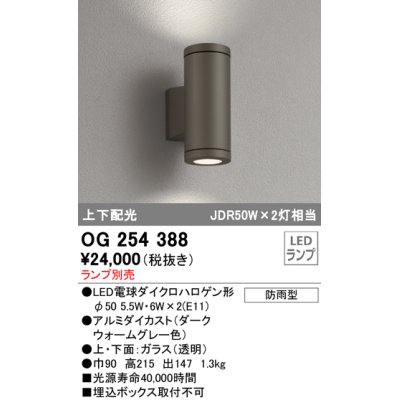 画像1: 照明器具 オーデリック　OG254388　エクステリアポーチライト LED 上下配光 電球色タイプ ランプ別売