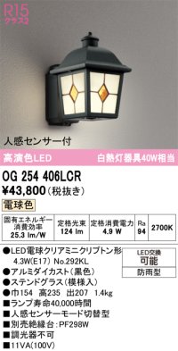 オーデリック　OG254406LCR(ランプ別梱)　エクステリア ポーチライト LEDランプ 電球色 人感センサー付 防雨型 ステンドグラス