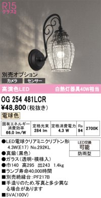 オーデリック　OG254481LCR(ランプ別梱)　エクステリア ポーチライト LEDランプ 電球色 別売センサー対応 防雨型 黒色