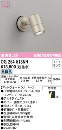 オーデリック　OG254513NR(ランプ別梱)　エクステリア スポットライト LEDランプ 昼白色 防雨型 マットウォームシルバー