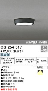 オーデリック　OG254517　エクステリアダウンライト(軒下用) LED一体型 非調光 白熱灯100W相当 昼白色 ブラック