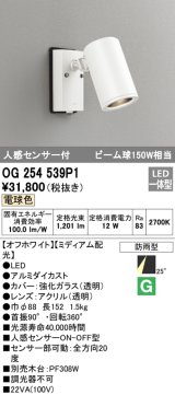 オーデリック　OG254539P1　エクステリアスポットライト LED一体型 電球色 ビーム球150W相当 ミディアム配光 防雨型 オフホワイト