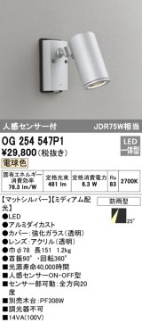 オーデリック　OG254547P1　エクステリアスポットライト LED一体型 電球色 JDR75W相当 ミディアム配光 防雨型 マットシルバー