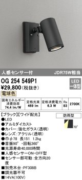 オーデリック　OG254549P1　エクステリアスポットライト LED一体型 電球色 JDR75W相当 ワイド配光 防雨型 黒