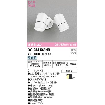 画像1: オーデリック　OG254563NR(ランプ別梱)　エクステリア スポットライト LEDランプ 昼白色 防雨型 オフホワイト