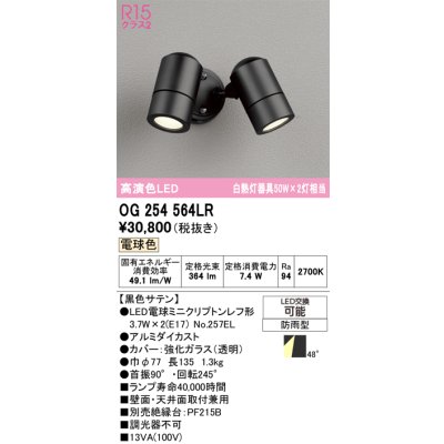 画像1: オーデリック　OG254564LR　エクステリア スポットライト LEDランプ 電球色 防雨型 黒色サテン
