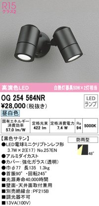 オーデリック　OG254564NR(ランプ別梱)　エクステリア スポットライト LEDランプ 昼白色 防雨型 黒色サテン