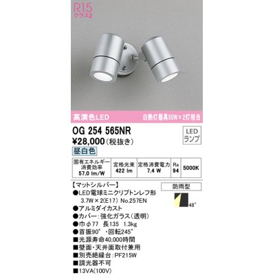 画像1: オーデリック　OG254565NR(ランプ別梱)　エクステリア スポットライト LEDランプ 昼白色 防雨型 マットシルバー