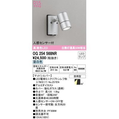 画像1: オーデリック　OG254568NR(ランプ別梱)　エクステリア スポットライト LEDランプ 昼白色 人感センサー付 防雨型 マットシルバー
