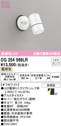 オーデリック　OG254569LR　エクステリア スポットライト LEDランプ 電球色 防雨型 オフホワイト