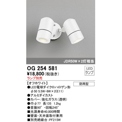 画像1: オーデリック　OG254581　エクステリアスポットライト LED 防雨型 オフホワイト ランプ別売