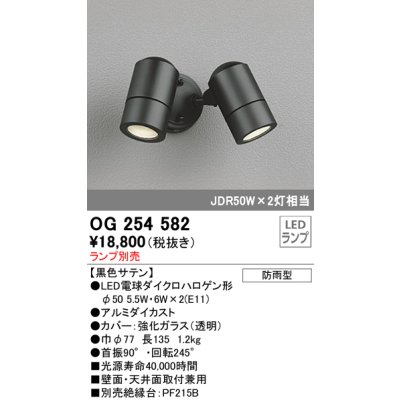 画像1: オーデリック　OG254582　エクステリアスポットライト LED 防雨型 黒色サテン ランプ別売