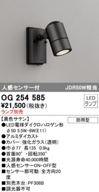 オーデリック　OG254585　エクステリアスポットライト LED 人感センサ 防雨型 黒色サテン ランプ別売