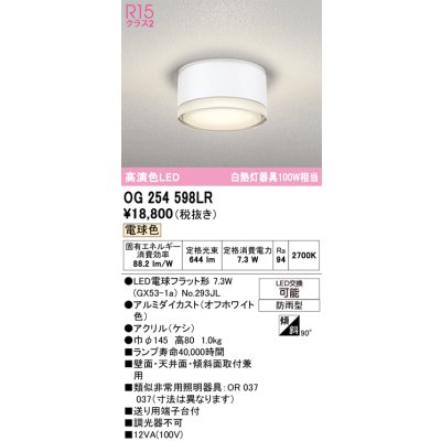 画像1: オーデリック OG254598LR(ランプ別梱) エクステリア ポーチライト LEDランプ 電球色 高演色LED 防雨型 オフホワイト