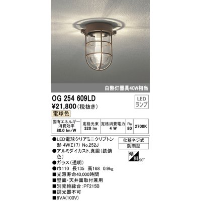 画像1: オーデリック　OG254609LD(ランプ別梱)　エクステリアポーチライト LED電球クリアミニクリプトン形 電球色 非調光