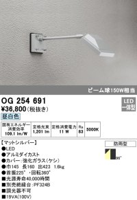 オーデリック　OG254691　エクステリアスポットライト LED一体型 昼白色 ビーム球150W相当 防雨型 マットシルバー