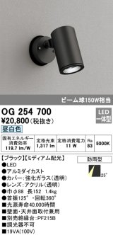 オーデリック　OG254700　エクステリアスポットライト LED一体型 昼白色 ミディアム配光 防雨型 ブラック