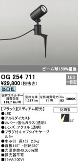 オーデリック　OG254711　エクステリアスポットライト LED一体型 昼白色 ミディアム配光 防雨型 ブラック