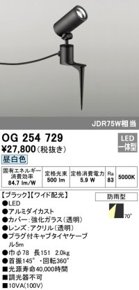 オーデリック　OG254729　エクステリアスポットライト LED一体型 昼白色 ワイド配光 防雨型 ブラック