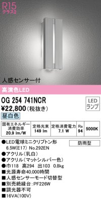 オーデリック　OG254741NCR(ランプ別梱)　エクステリア ポーチライト LEDランプ 昼白色 人感センサー付 防雨型 マットシルバー