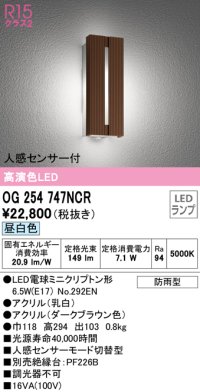 オーデリック　OG254747NCR(ランプ別梱)　エクステリア ポーチライト LEDランプ 昼白色 人感センサー付 防雨型 ダークブラウン