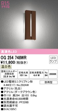 オーデリック　OG254748WR(ランプ別梱)　エクステリア ポーチライト LEDランプ 温白色 防雨型 ダークブラウン